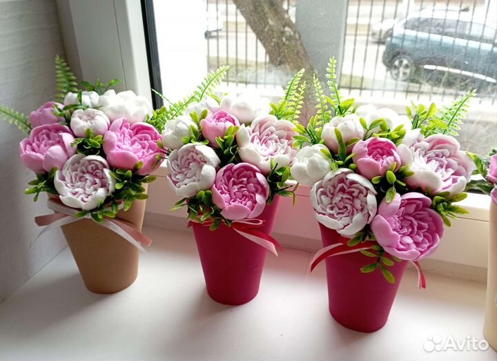 Букет пионы из мыла ручная работа