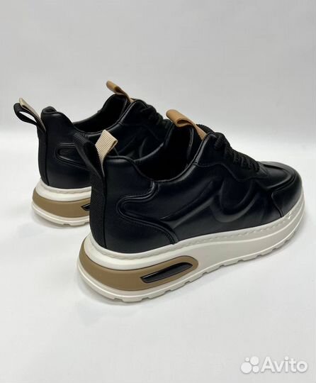 Кроссовки Romitan черные белые мужские кожаные