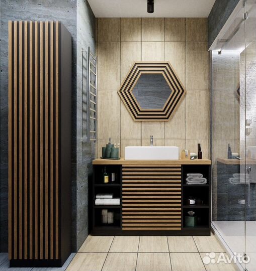 Тумбы в санузел на заказ с реечными фасадами