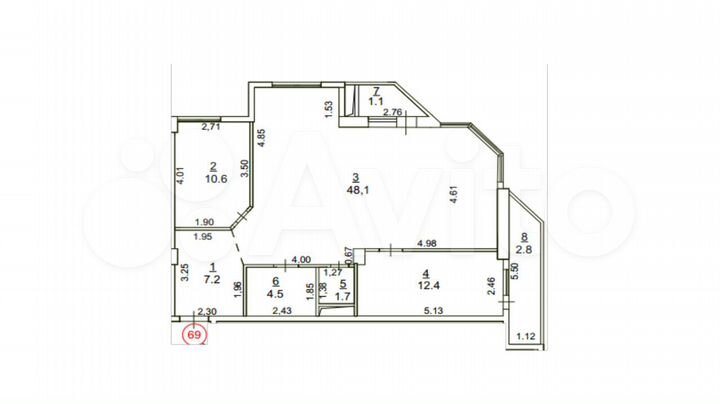 2-к. квартира, 88,4 м², 2/8 эт.