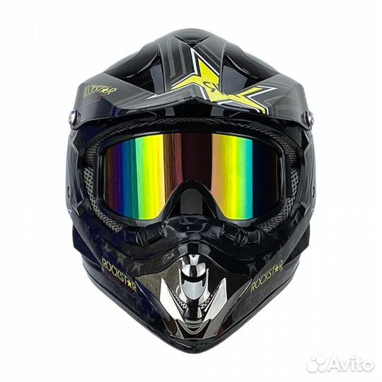 Мотошлем кроссовый RockStar черный глянцевый