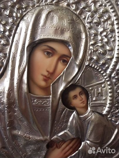 Икона Страстная Богоматерь в толстом латунным окла