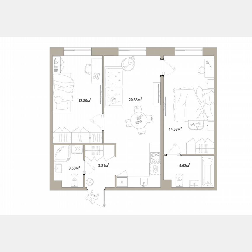 2-к. квартира, 59,6 м², 1/12 эт.