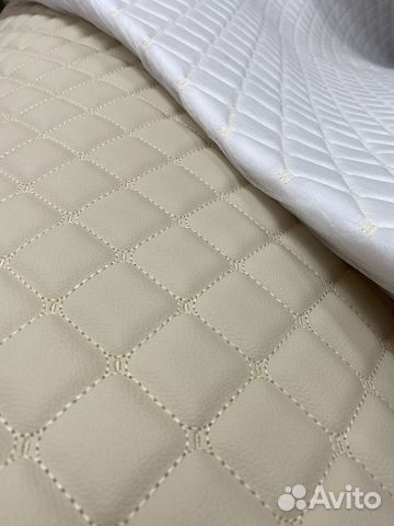 Экокожа стеганая бежевая с бежевым квадратом