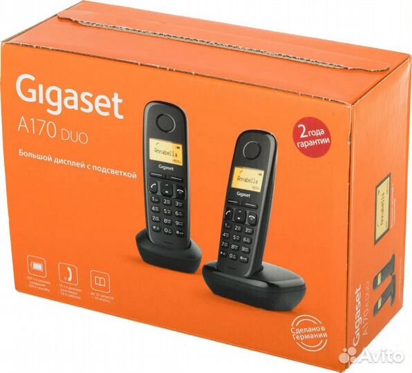 Радиотелефон dect Gigaset A170 DUO RUS, черный
