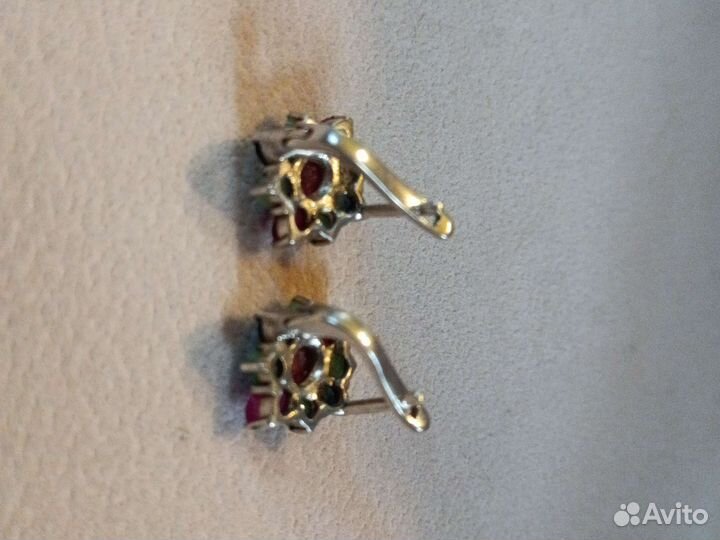 Серебряные серьги. 925. Изумруд,рубин, сапфир