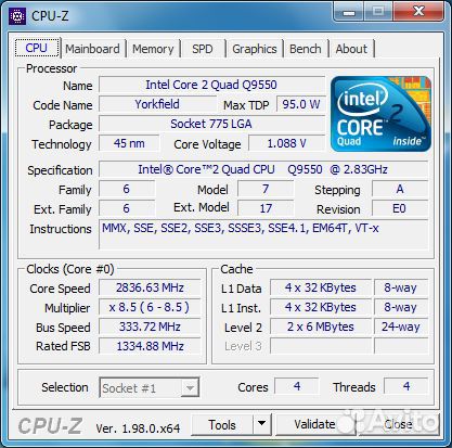 775 Intel Core 2 Quad Q9550 / 4 ядра 2.83ghz E0