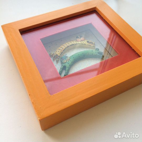 Декоративные котики в рамке, объемная картина