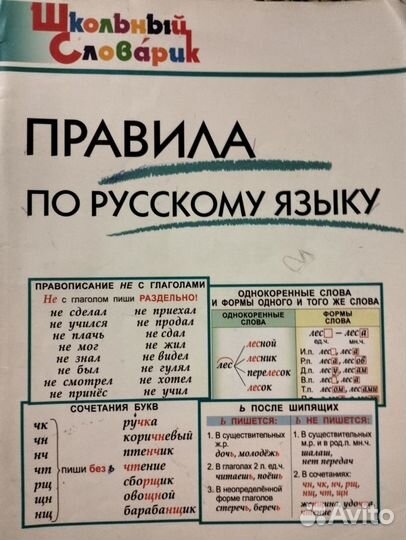 Правила по русскому языку для начальной школы