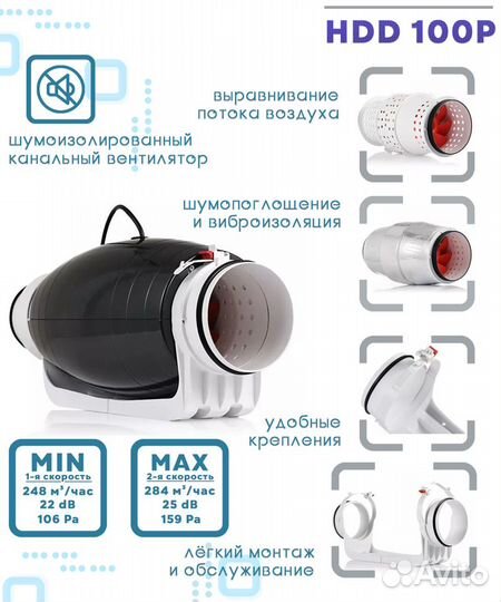 Вентилятор шумоизолированный HDD 100P