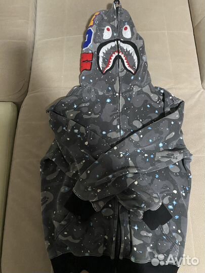 Bape зип худи серый