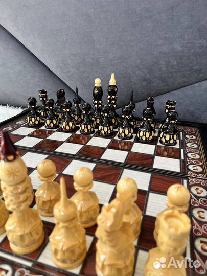 Шахматы нарды шашки 3 в 1 ручной работы 