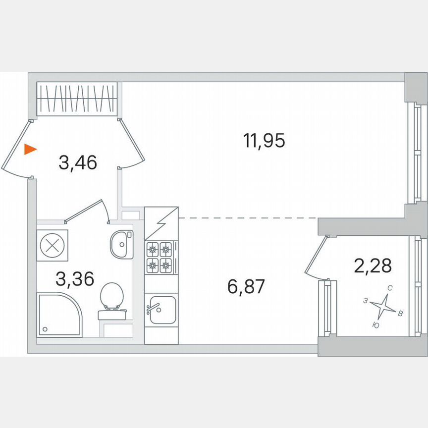 Квартира-студия, 26,8 м², 1/4 эт.