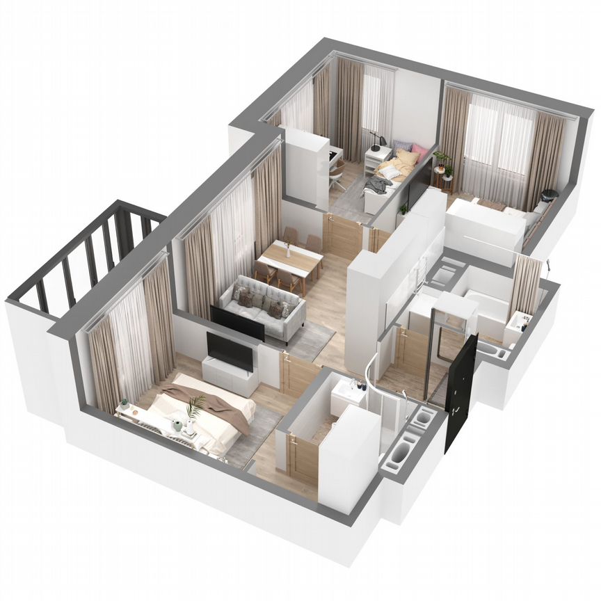 3-к. квартира, 63,3 м², 1/23 эт.