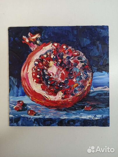 Фрукты гранат картина маслом миниатюра 15*15 см
