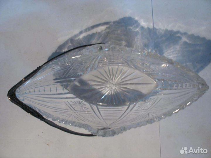 Салатница Ладья СССР Конфетница хрусталь мельхиор