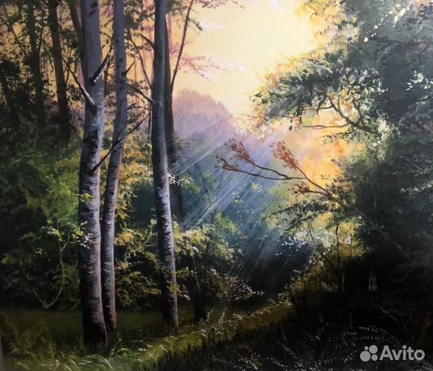 Пейзаж, картина, холст на подрамнике, масло, акрил