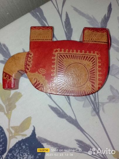 Копилка слон из натуральной кожи