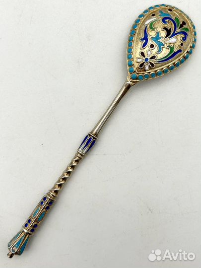 Ложка, серебро 84 проба, Хемпель, эмаль, 18,8 г