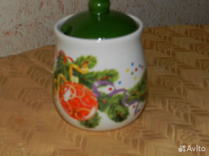 Новогодние заварочный чайник, сахарница, чашка