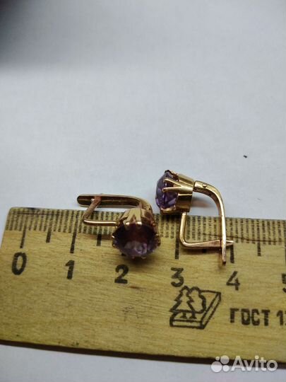 Золотые серьги 583 пробы СССР с Александритами