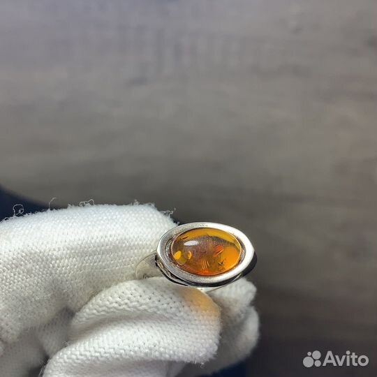 Кольцо Серебряное Янтарный Камень Серебро Клеймо