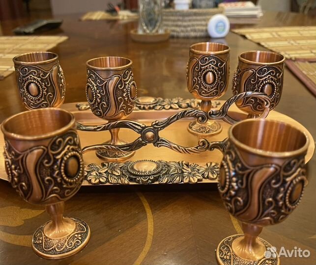 Набор 6 шт рюмок стопок на ножке на подносе