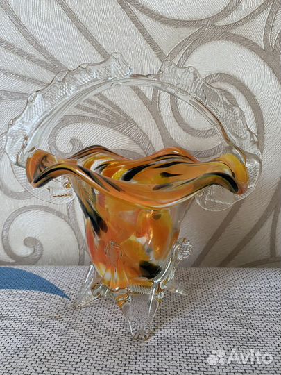 Ваза конфетница СССР цветное стекло