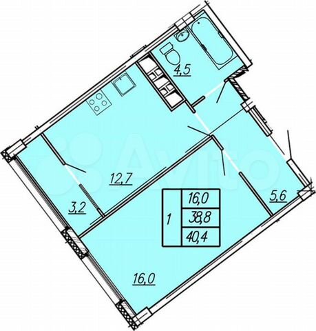1-к. квартира, 41,1 м², 15/17 эт.