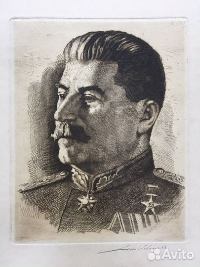Гравюра Сталин И.В. на картоне 1950-е годы гдр