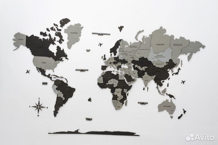 Карта мира из дерева 150х90см