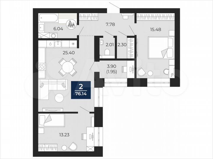 2-к. квартира, 76,1 м², 5/12 эт.