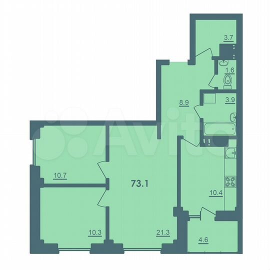 3-к. квартира, 73,1 м², 3/8 эт.