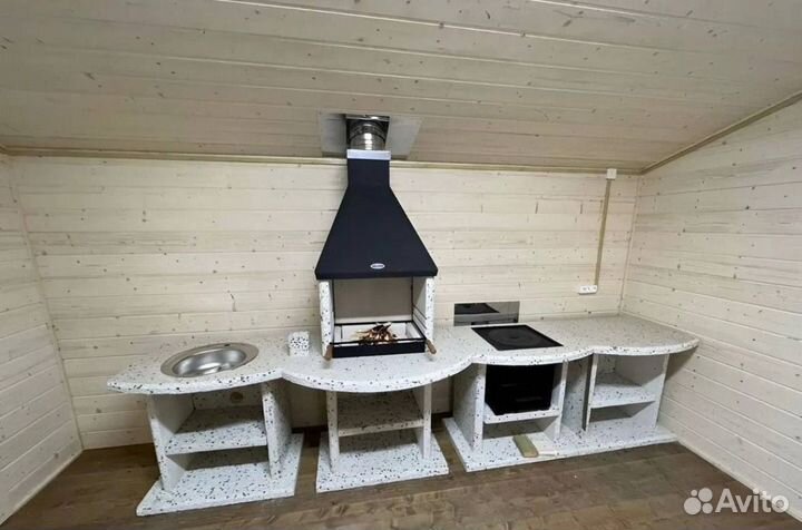 Мангальная зона под ключ, камин-барбекю, гриль ком