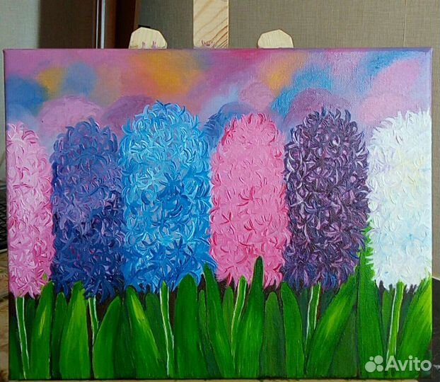 Интерьерная картина маслом Гиацинты 45*35см