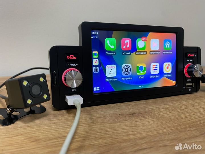 Магнитола 1din сенсорный экран микрофон CarPlay BT