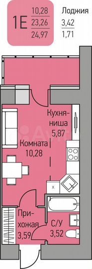 Квартира-студия, 25 м², 13/16 эт.