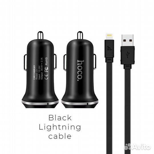 Азу hoco Z1 USB dual port 2.1A + lighting (Black)