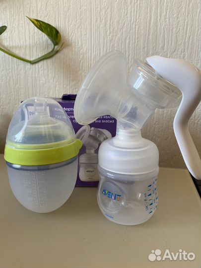 Молокоотсос avent ручной и бутылочка comotomo