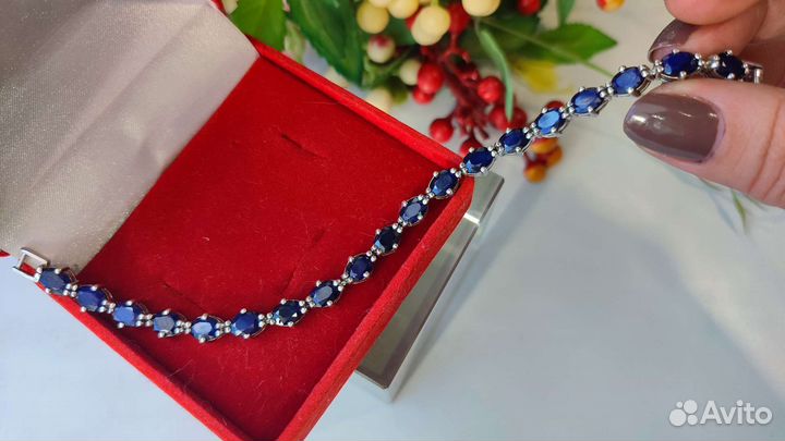 Браслет сапфиры Шри-Ланка 19ct, 19см, 16,38гр 925