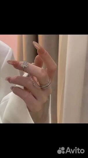 Кольцо с бабочкой двойное с цепочкой