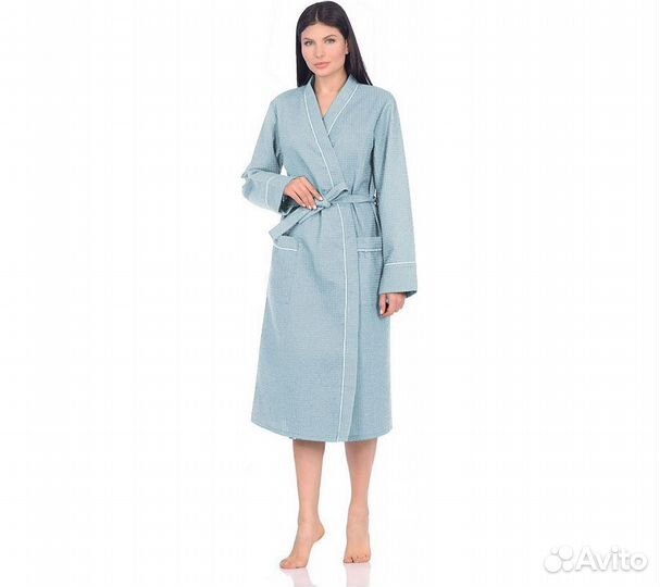 Халат вафельный Home One с кантом голубой 42