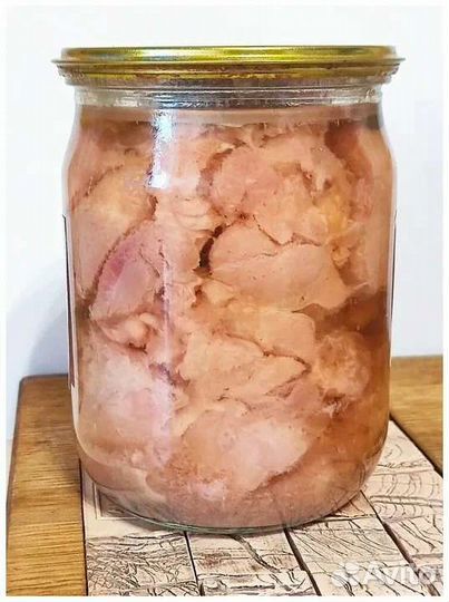 Индейка тушёная, тушёнка из мяса индейки, куры
