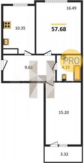 2-к. квартира, 57,7 м², 6/9 эт.