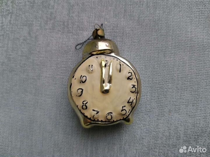 Советская елочная игрушка будильник СССР