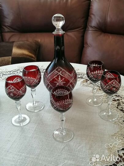 Графин и бокалы, гранатовый хрусталь, Германия