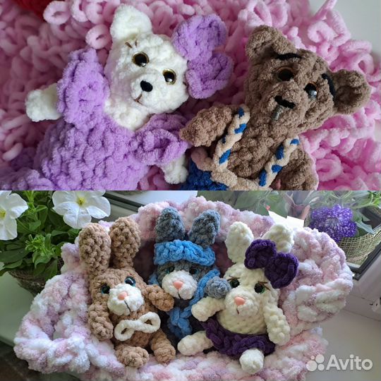 Мягкие игрушки, вязаные игрушки, кролики, мишки