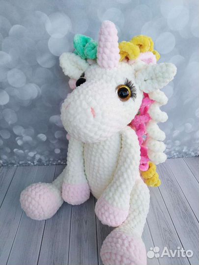 Мягкая игрушка Единорожка вязаная крючком
