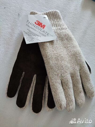 Перчатки шерстяные со спилковыми накладками