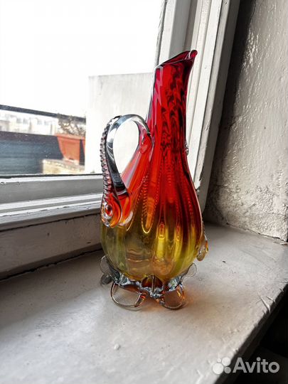 Ваза кувшин/винтаж/красное стекло/стеклянная СССР
